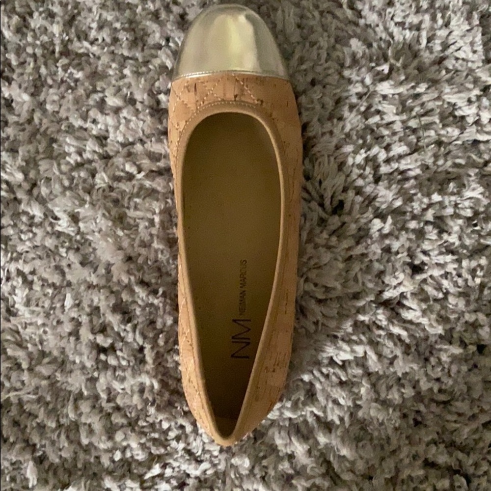 Size 9 Neiman Marcus flats beige/ silver flats